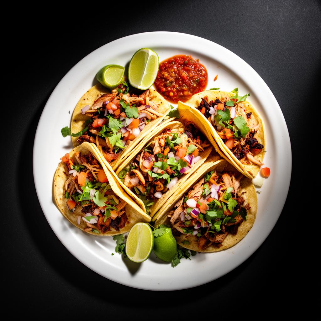 Plate of fresh Mexican tacos with lime and salsa